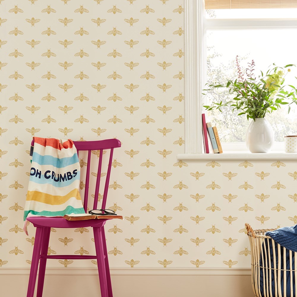 Block Print Bee Wallpaper 11854 by Joules in Antique Gold